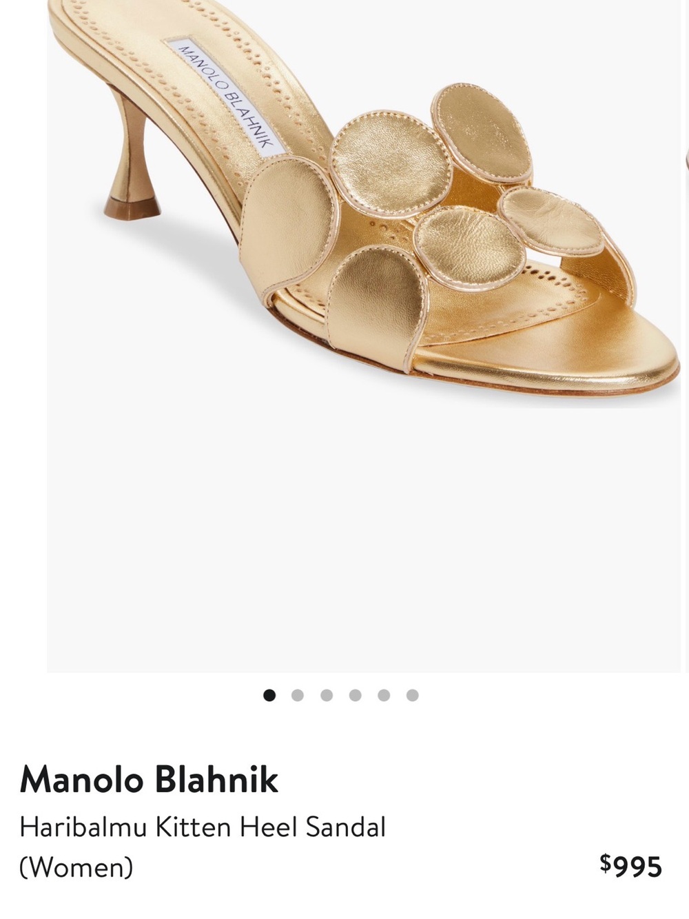 Manolo Blahnik Gold Haribalamu Kitten Heel Sandal